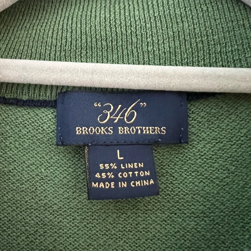 Brooks Brothers 346 Green Quarter Zip Sweater Linen Cotton Pullover Size L